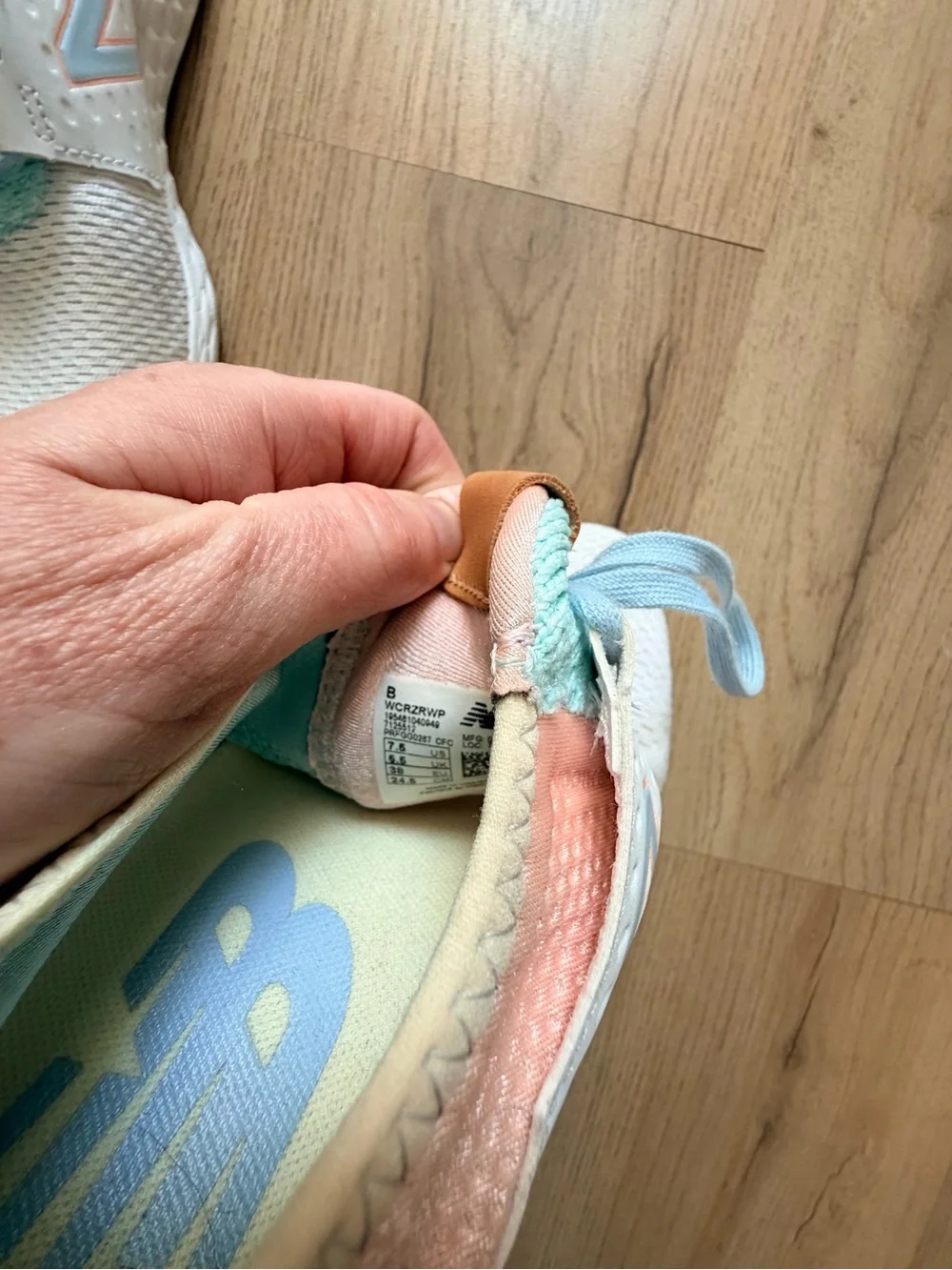 New Balance White Sneakers with Pastel Blue, Mint, and Peach Accents